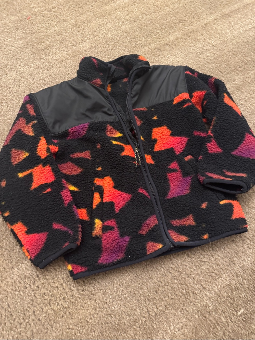 all in motion Black Sherpa Jacket with Orange, Pink and Purple Accents size 6/7